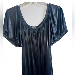 LaRok Black Goth flounce black liquid short sleeve top size L